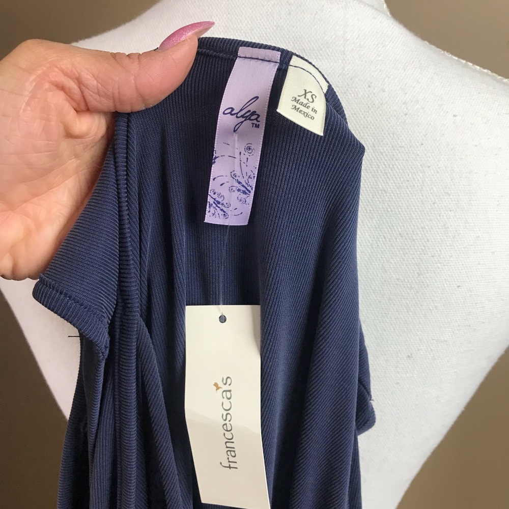 🎄 New Francesca’s Alya Cold Shoulder Dress Blue XS - Picture 5 of 5